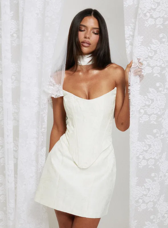 Pearla Strapless Scarf Mini Dress Ivory sold by Princess Polly