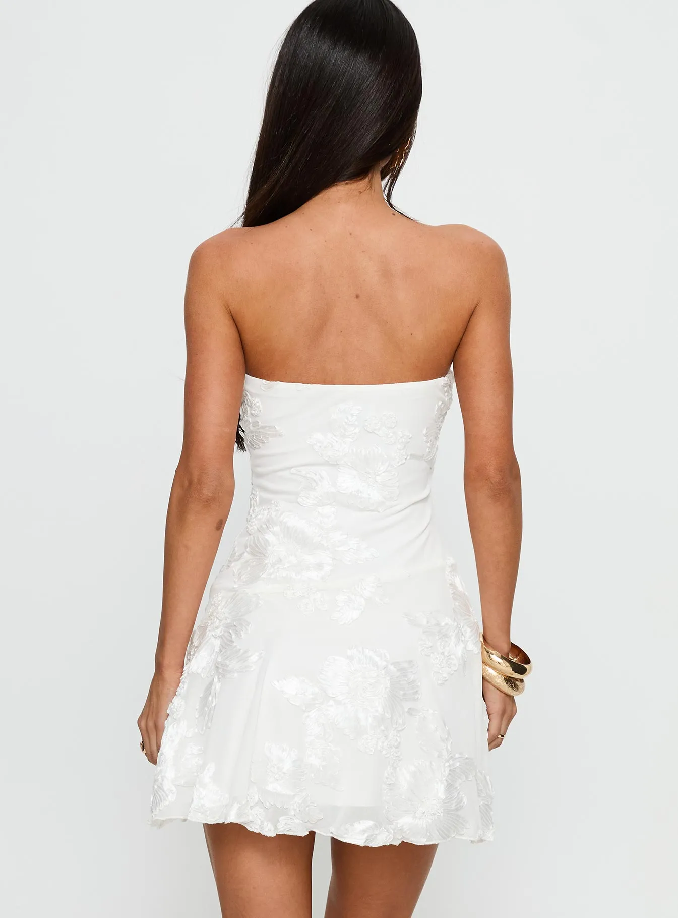 Meadow of Dreams Strapless Mini Dress White Floral Burnout sold by Princess Polly product image thumbnail 5