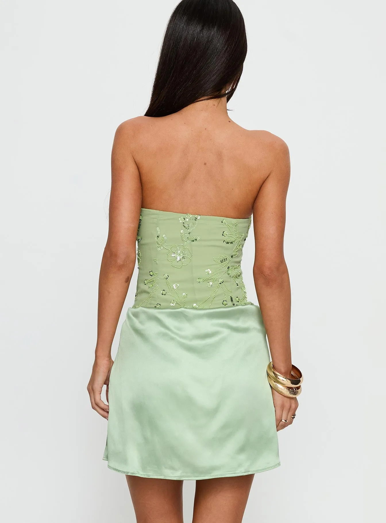 Lyrena Strapless Beaded Mini Dress Green sold by Princess Polly product image thumbnail 5