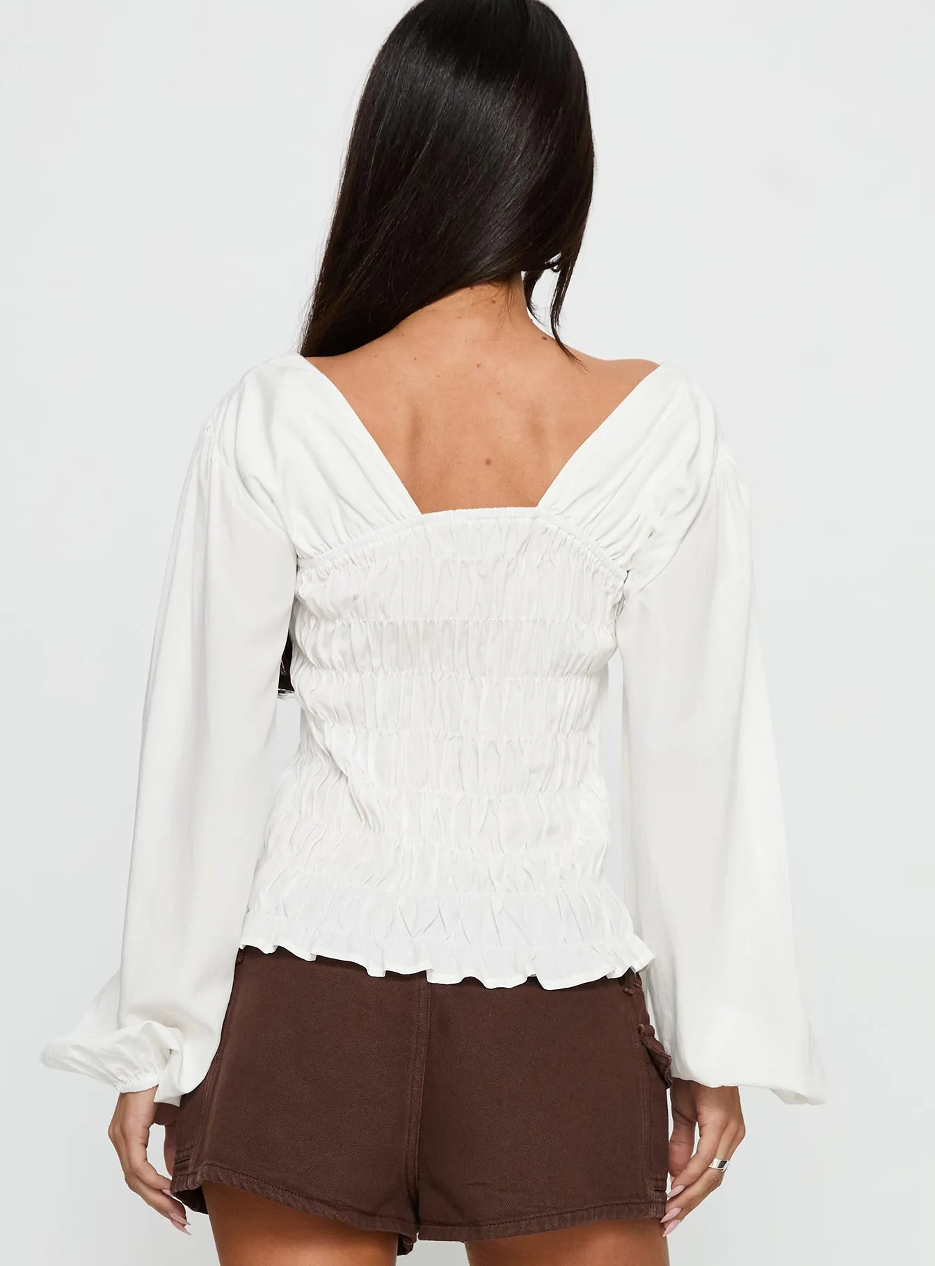 Lynnea Long Sleeve Shirred Top White sold by Princess Polly product image thumbnail 5