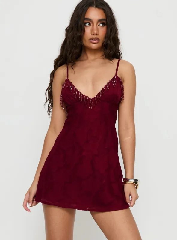 Tanisha Drop Neckline Mini Dress Red sold by Princess Polly