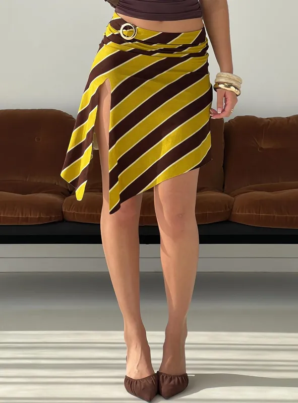 Sherry Midi Skirt Stripe Retro Yellow sold by Princess Polly