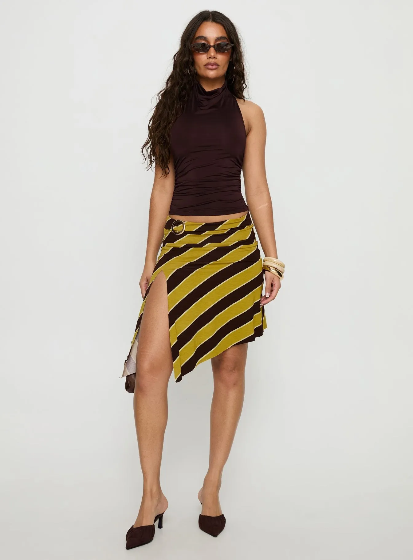 Sherry Midi Skirt Stripe Retro Yellow sold by Princess Polly product image thumbnail 3