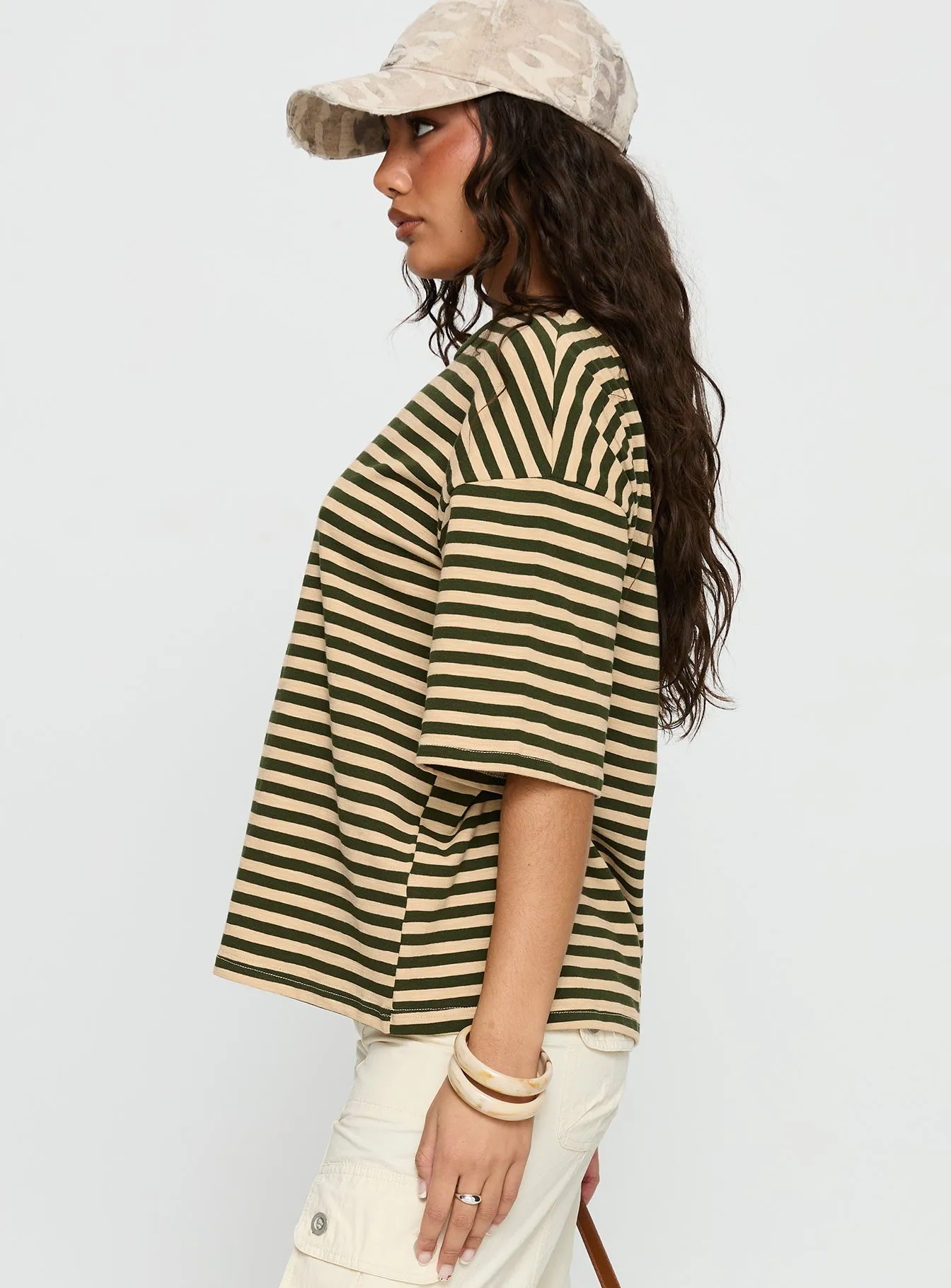 Settle Down Short Sleeve Top Green / Cream Stripe sold by Princess Polly product image thumbnail 4