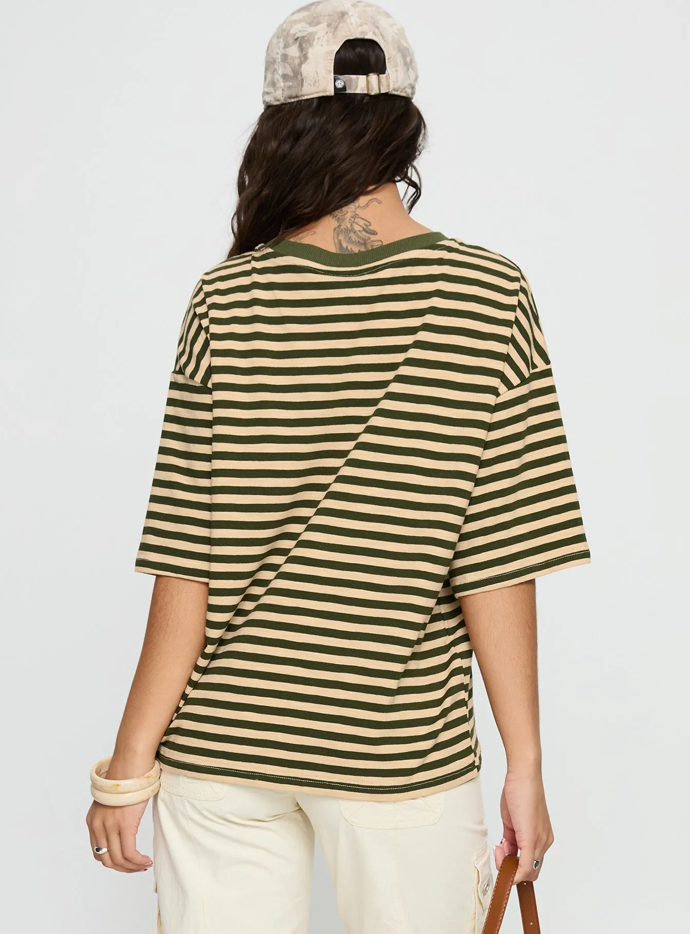 Settle Down Short Sleeve Top Green / Cream Stripe sold by Princess Polly product image thumbnail 5