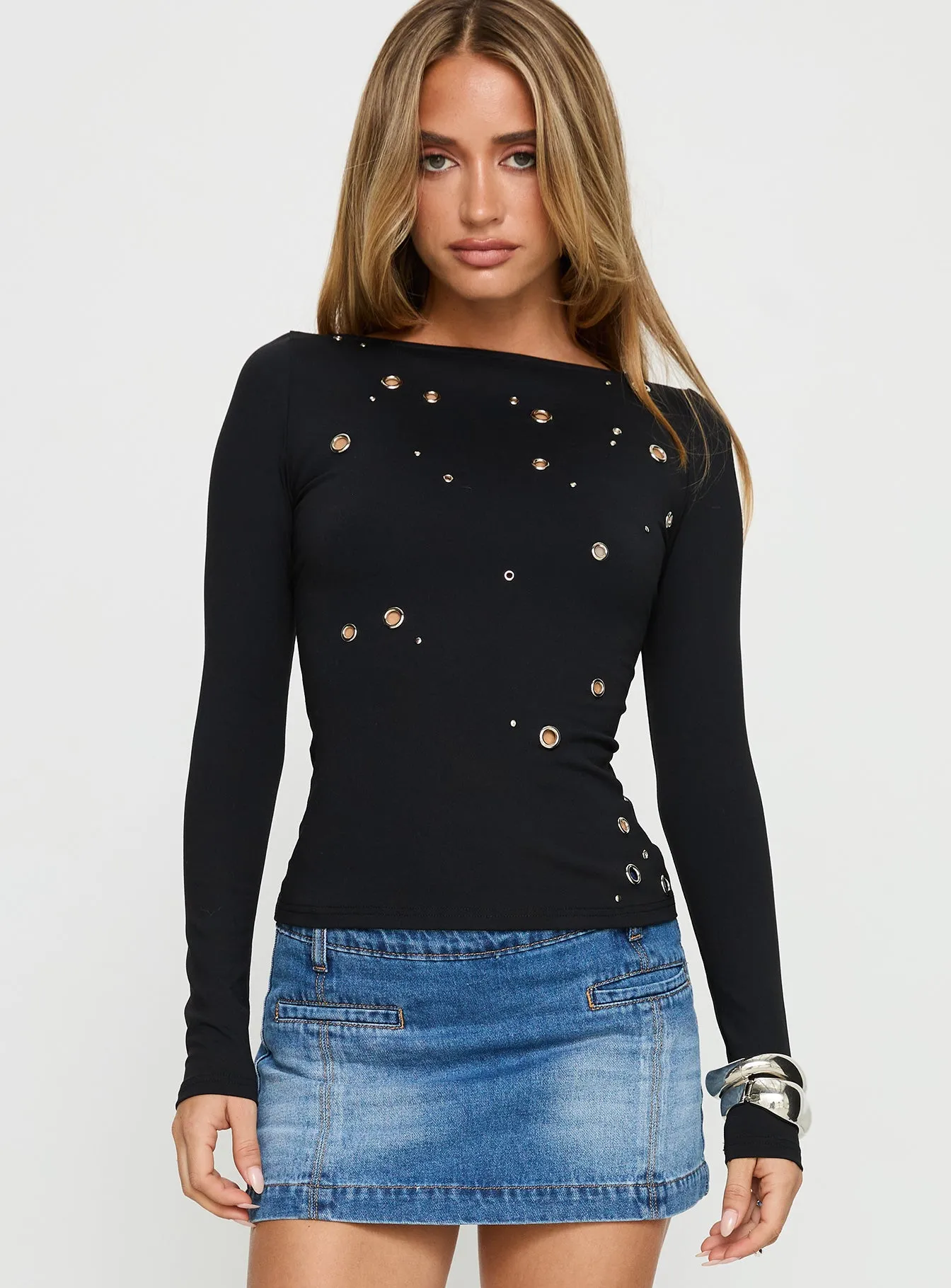 Ryka Long Sleeve Eyelet Top Black sold by Princess Polly product image thumbnail 2