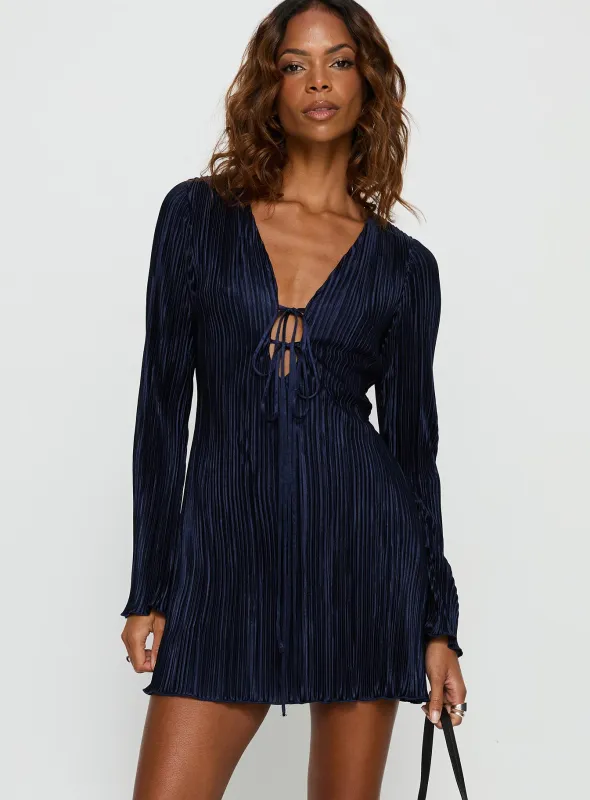 Malop Long Sleeve Mini Dress Navy sold by Princess Polly