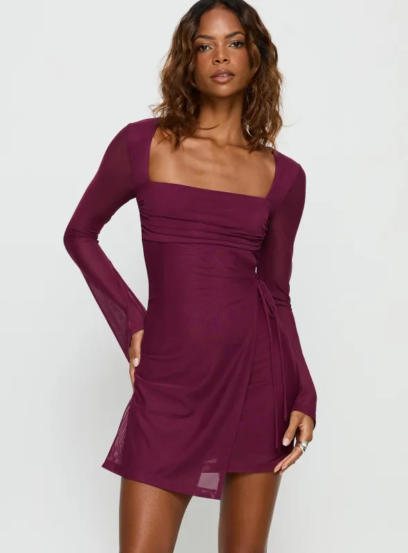 Martinez Long Sleeve Mini Dress Plum sold by Princess Polly