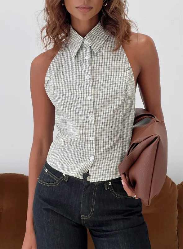 Different Dimensions Sleeveless Collared Top Check sold by Princess Polly