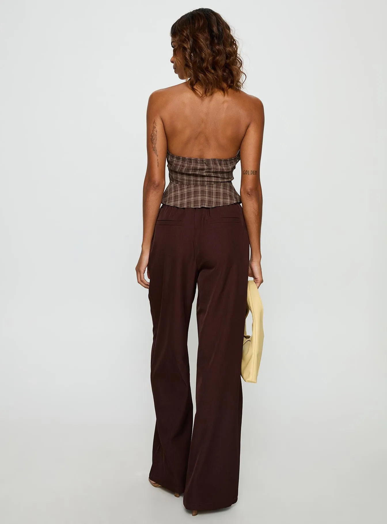 Idolised Pleated Tie Waist Pant Chocolate Brown sold by Princess Polly product image thumbnail 4