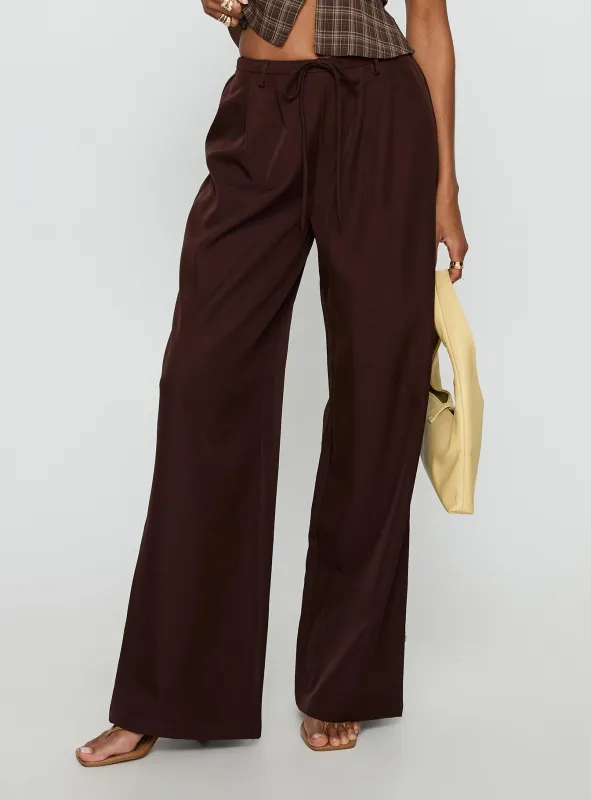 Idolised Pleated Tie Waist Pant Chocolate Brown sold by Princess Polly