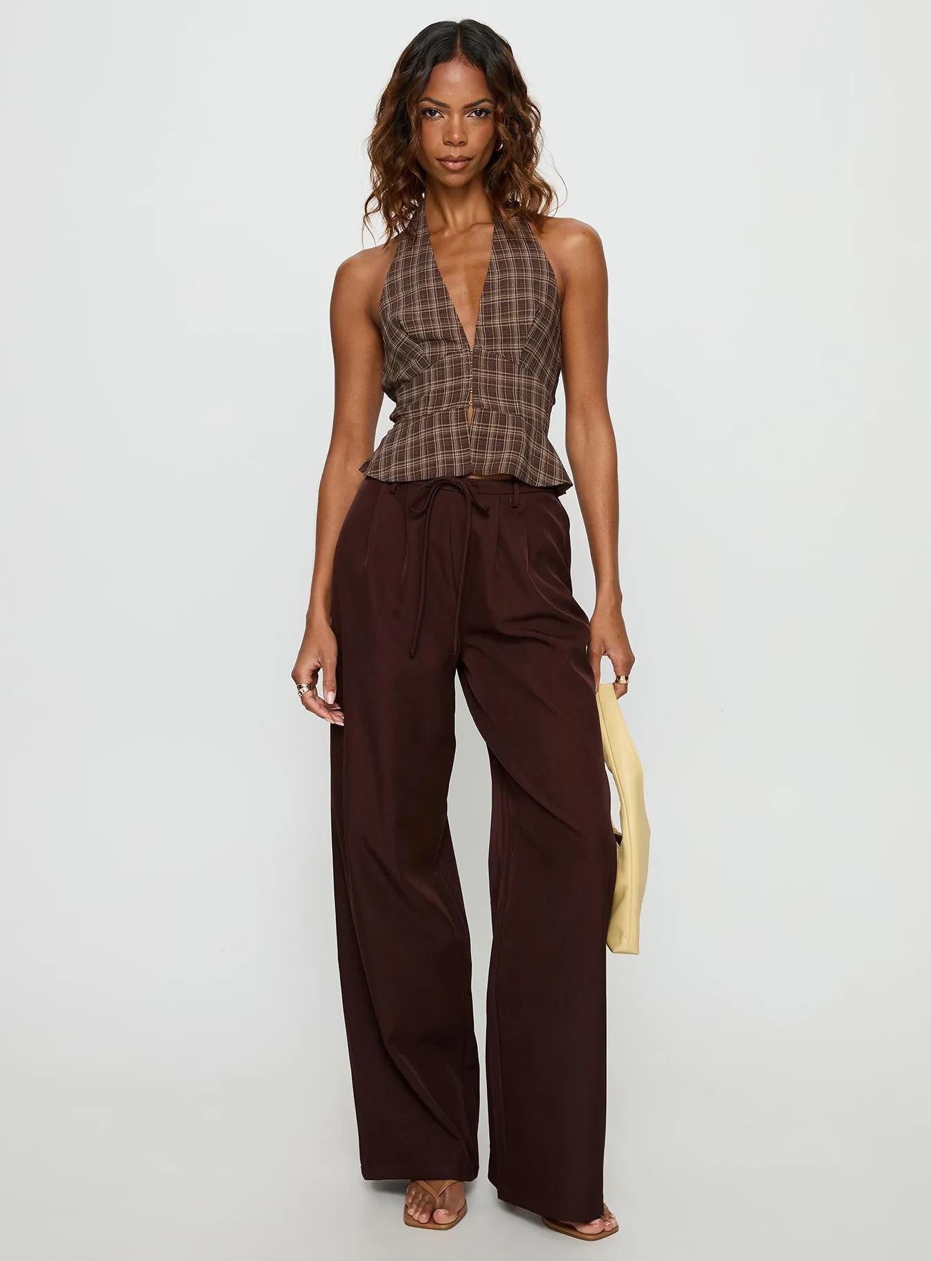 Idolised Pleated Tie Waist Pant Chocolate Brown sold by Princess Polly product image thumbnail 2