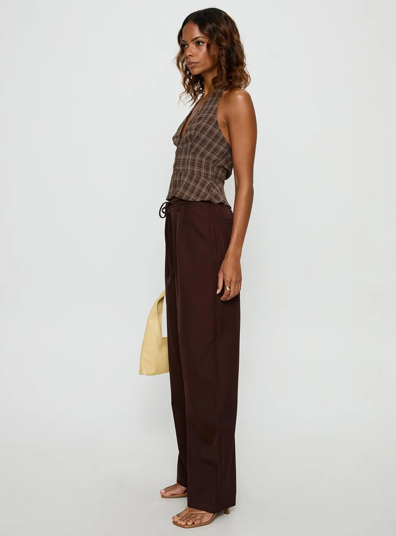 Idolised Pleated Tie Waist Pant Chocolate Brown sold by Princess Polly product image thumbnail 3