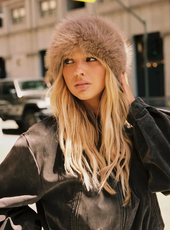 Nephele Fluffy Headband Taupe sold by Princess Polly