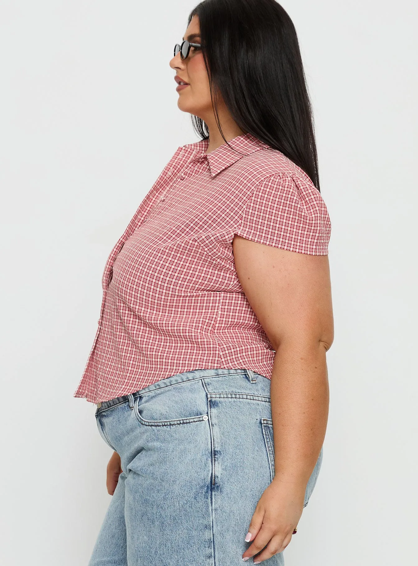 Float Away Button Up Top Red Check Curve sold by Princess Polly product image thumbnail 4