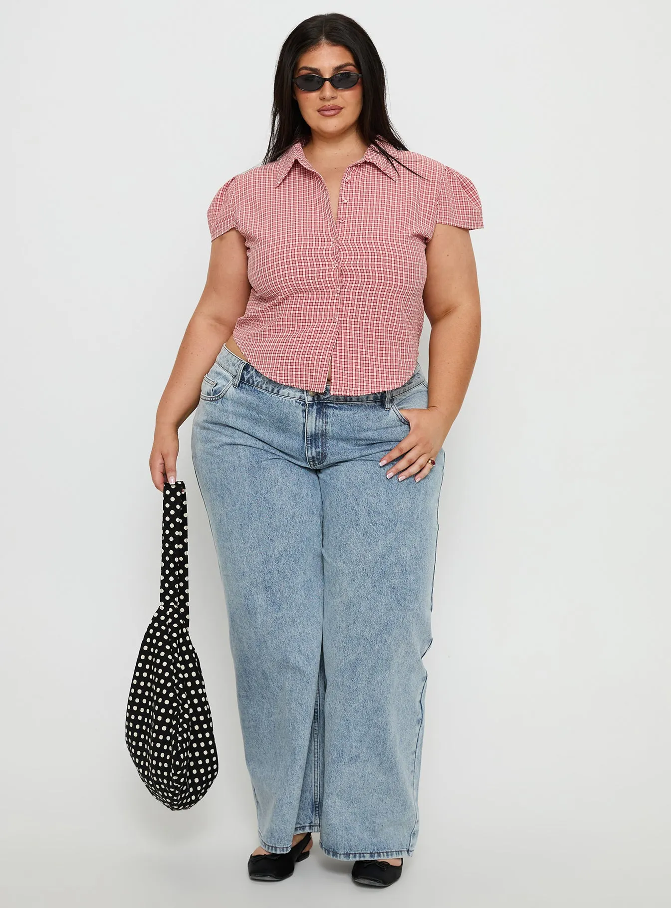 Float Away Button Up Top Red Check Curve sold by Princess Polly product image thumbnail 3