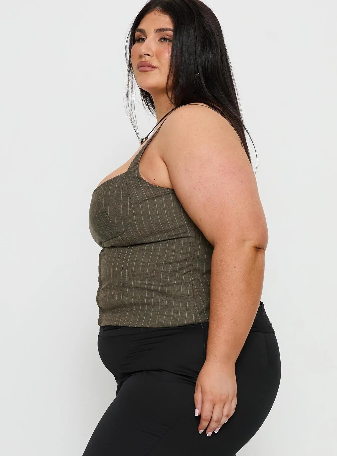 Nylen Tailored Suiting Top Brown Pinstripe Curve sold by Princess Polly product image thumbnail 3