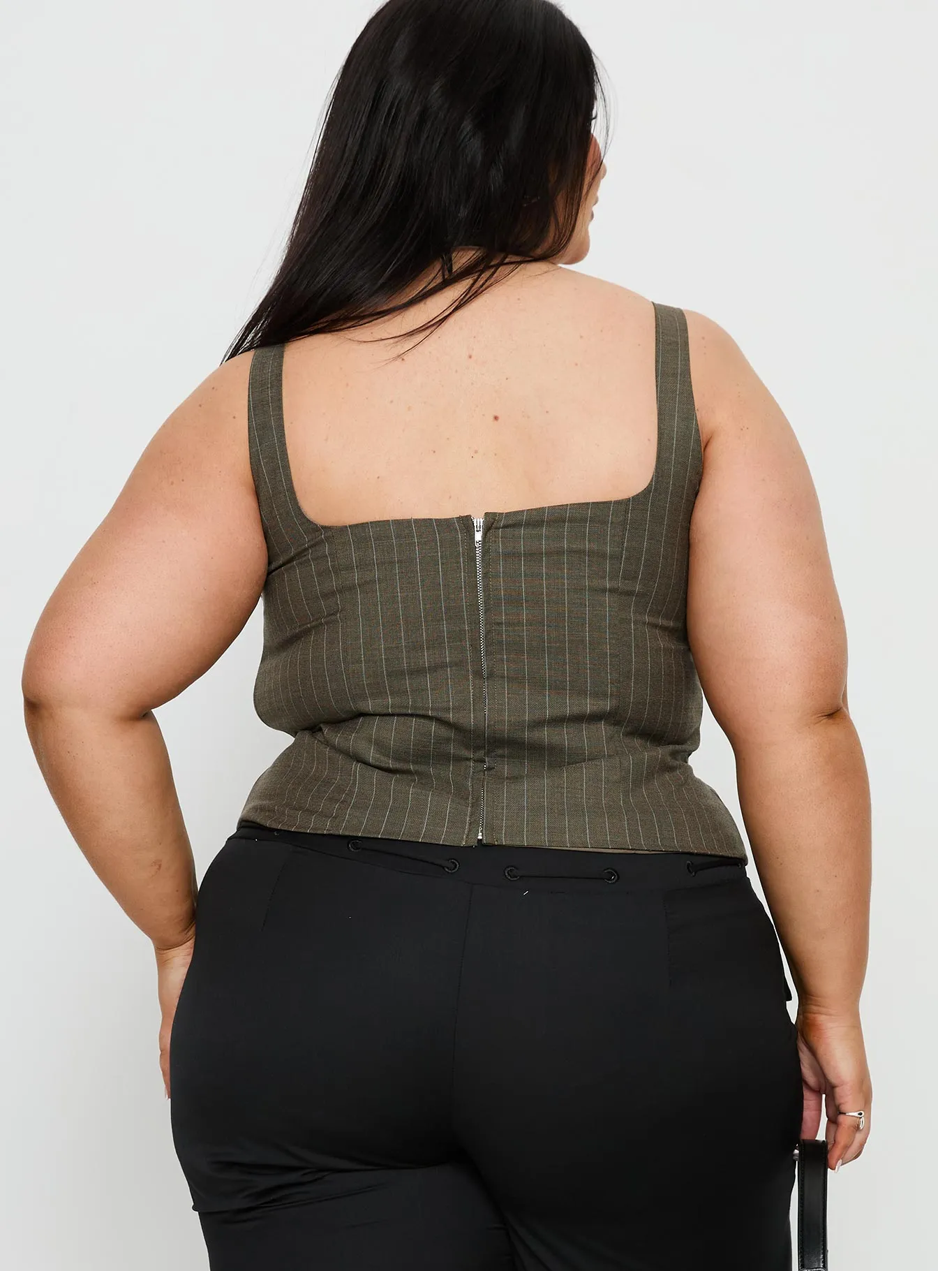 Nylen Tailored Suiting Top Brown Pinstripe Curve sold by Princess Polly product image thumbnail 4