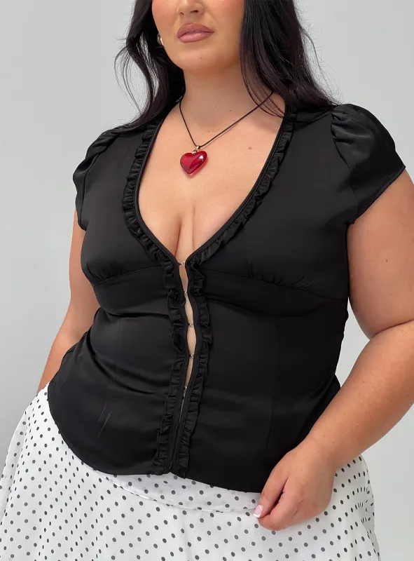 Tatianna Frill Blouse Top Black Curve sold by Princess Polly