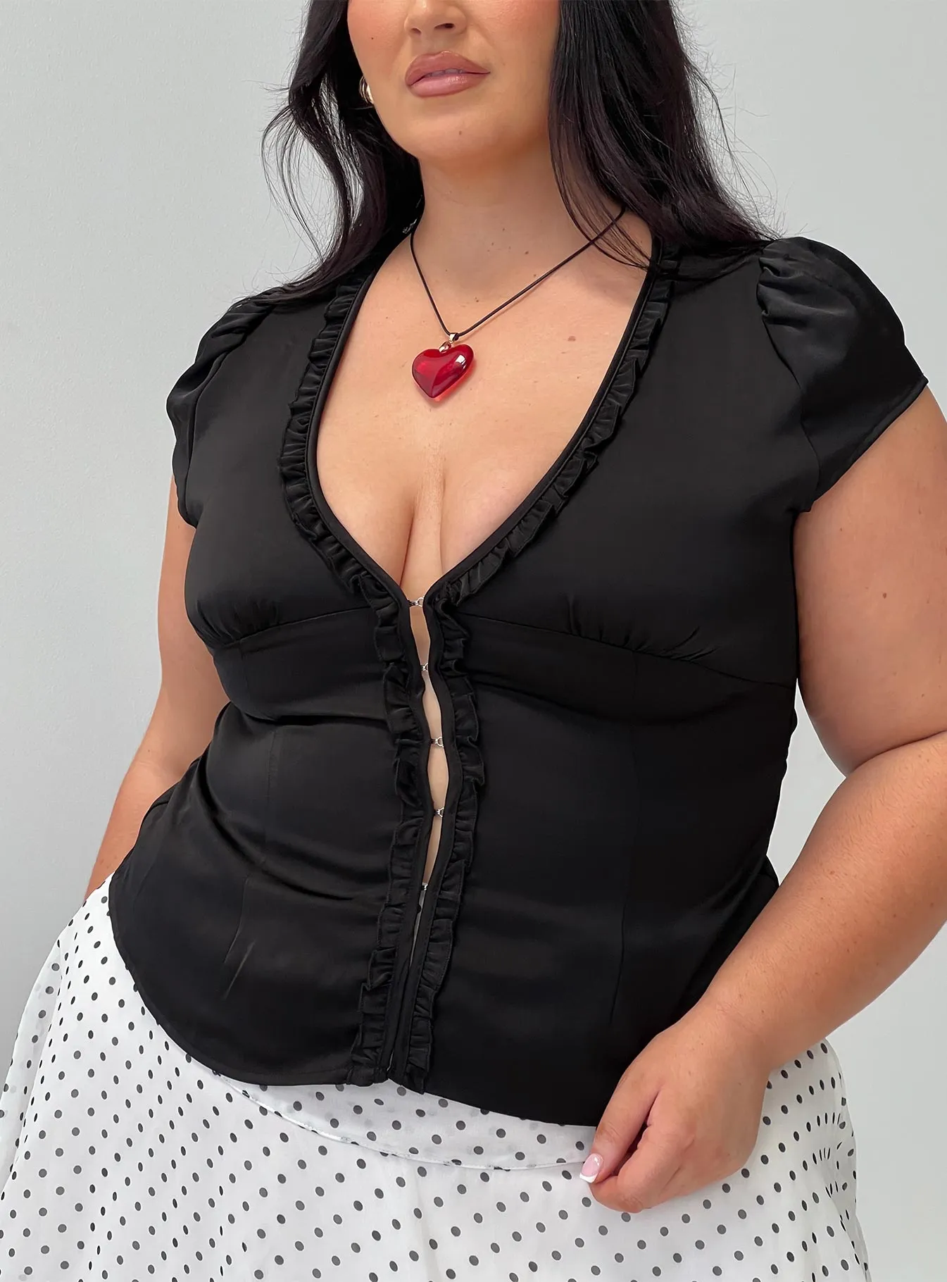 Tatianna Frill Blouse Top Black Curve sold by Princess Polly