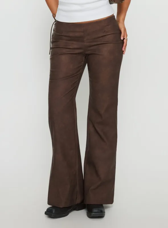 Trickrider Tie Side Faux Leather Pants Chocolate sold by Princess Polly