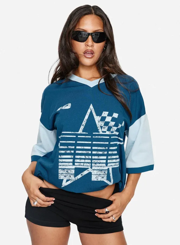 Nachell Short Sleeve Moto Top Blue sold by Princess Polly