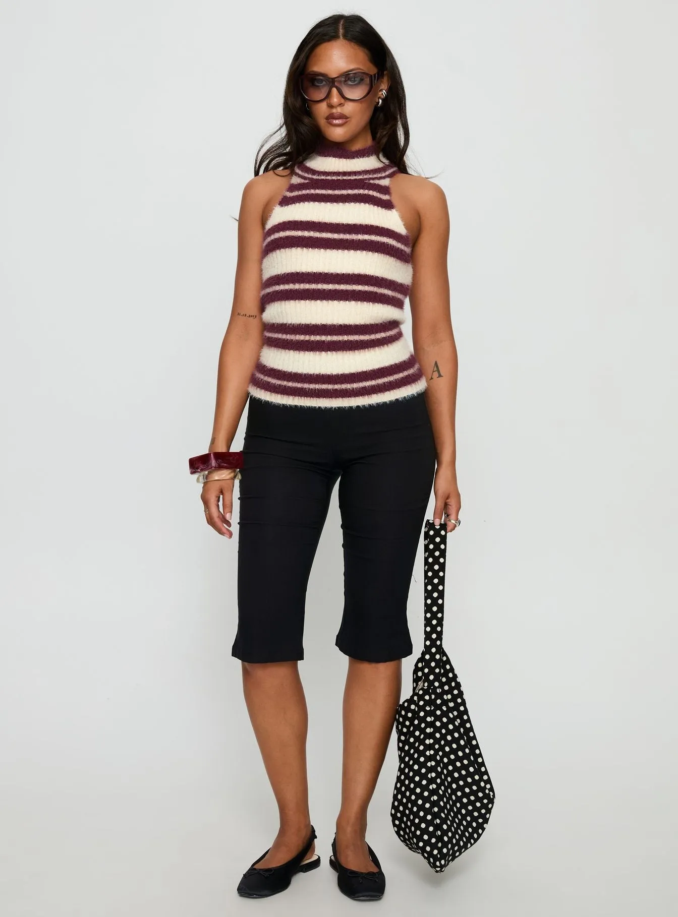 Heide High Neck Fluffy Top Burgundy Stripe sold by Princess Polly product image thumbnail 3
