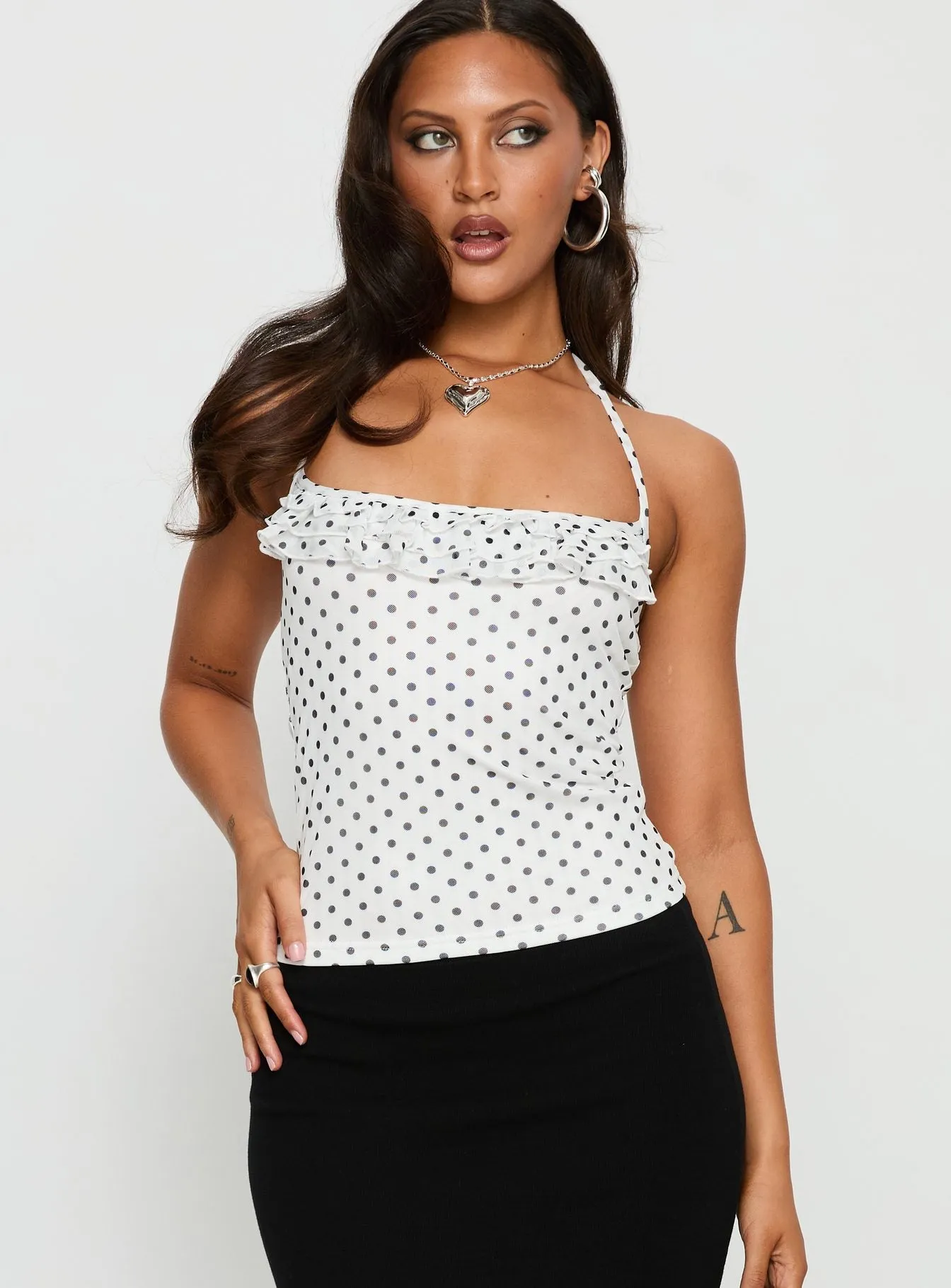 Days Of Summer Ruffle Top White Polka Dot sold by Princess Polly product image thumbnail 2