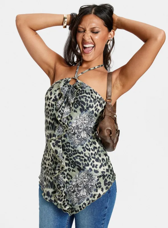 Chappell Ring Detail Halter Top Floral Leopard sold by Princess Polly