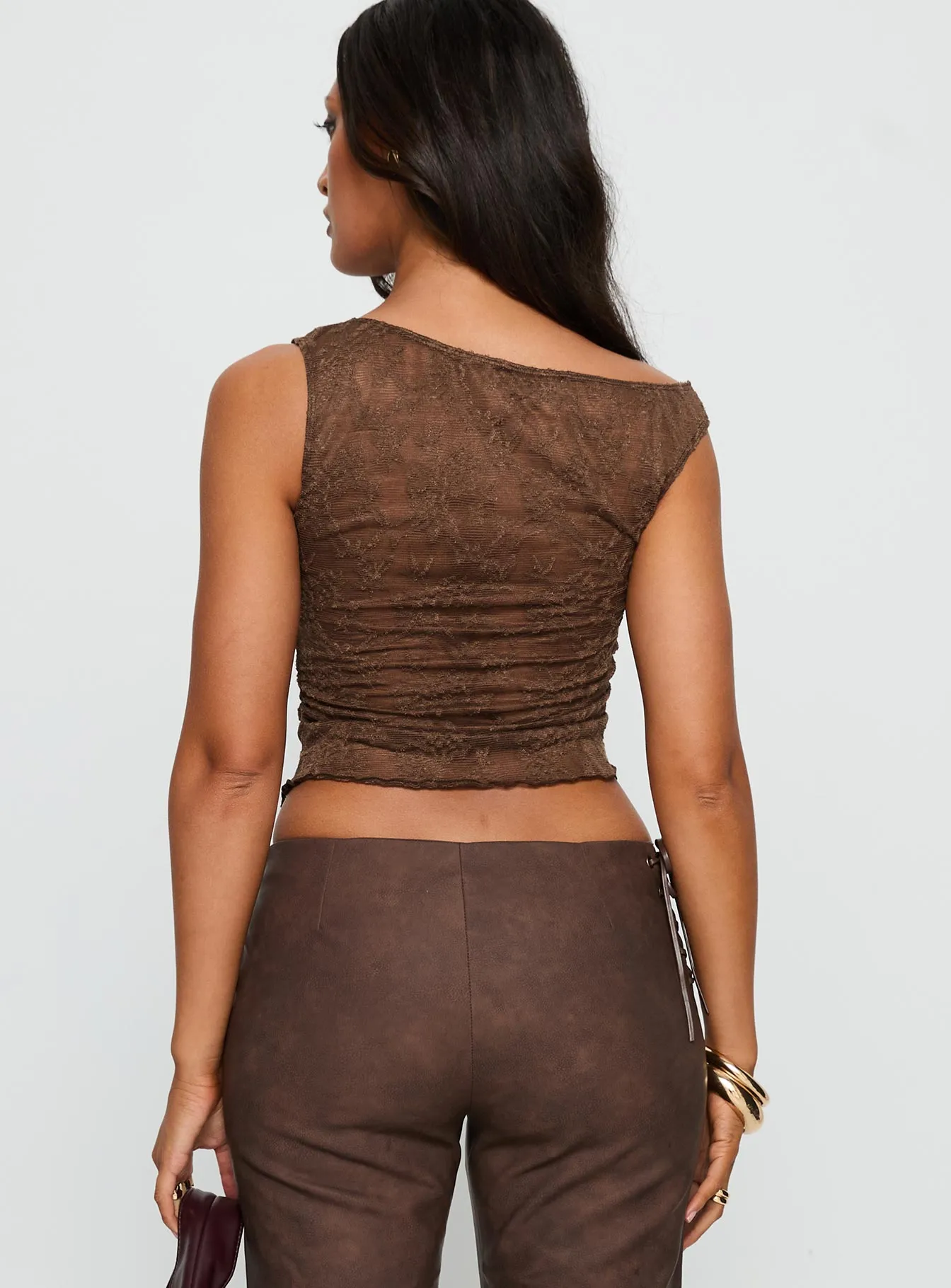 Decia One Shoulder Lace Top Brown sold by Princess Polly product image thumbnail 5