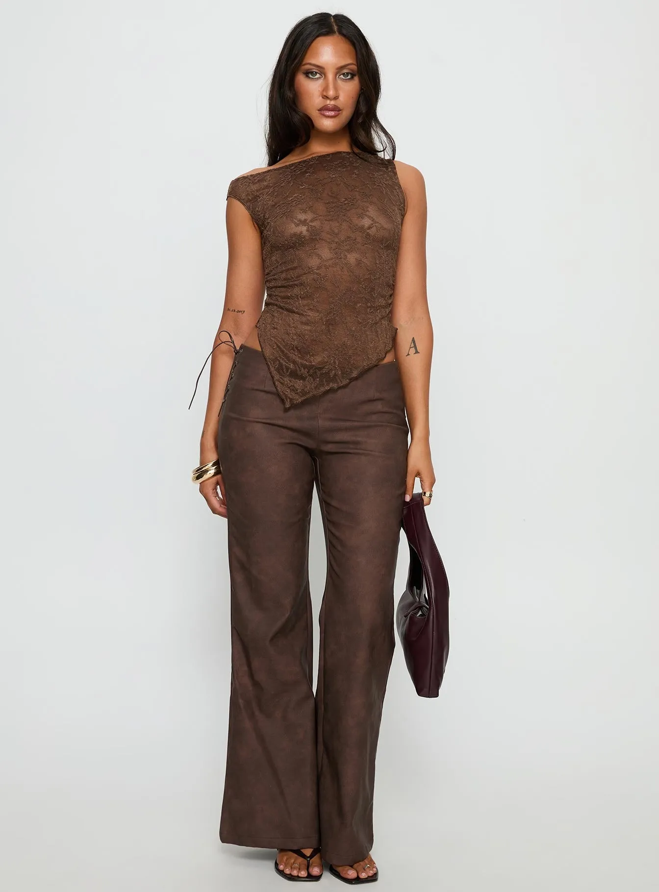 Decia One Shoulder Lace Top Brown sold by Princess Polly product image thumbnail 3