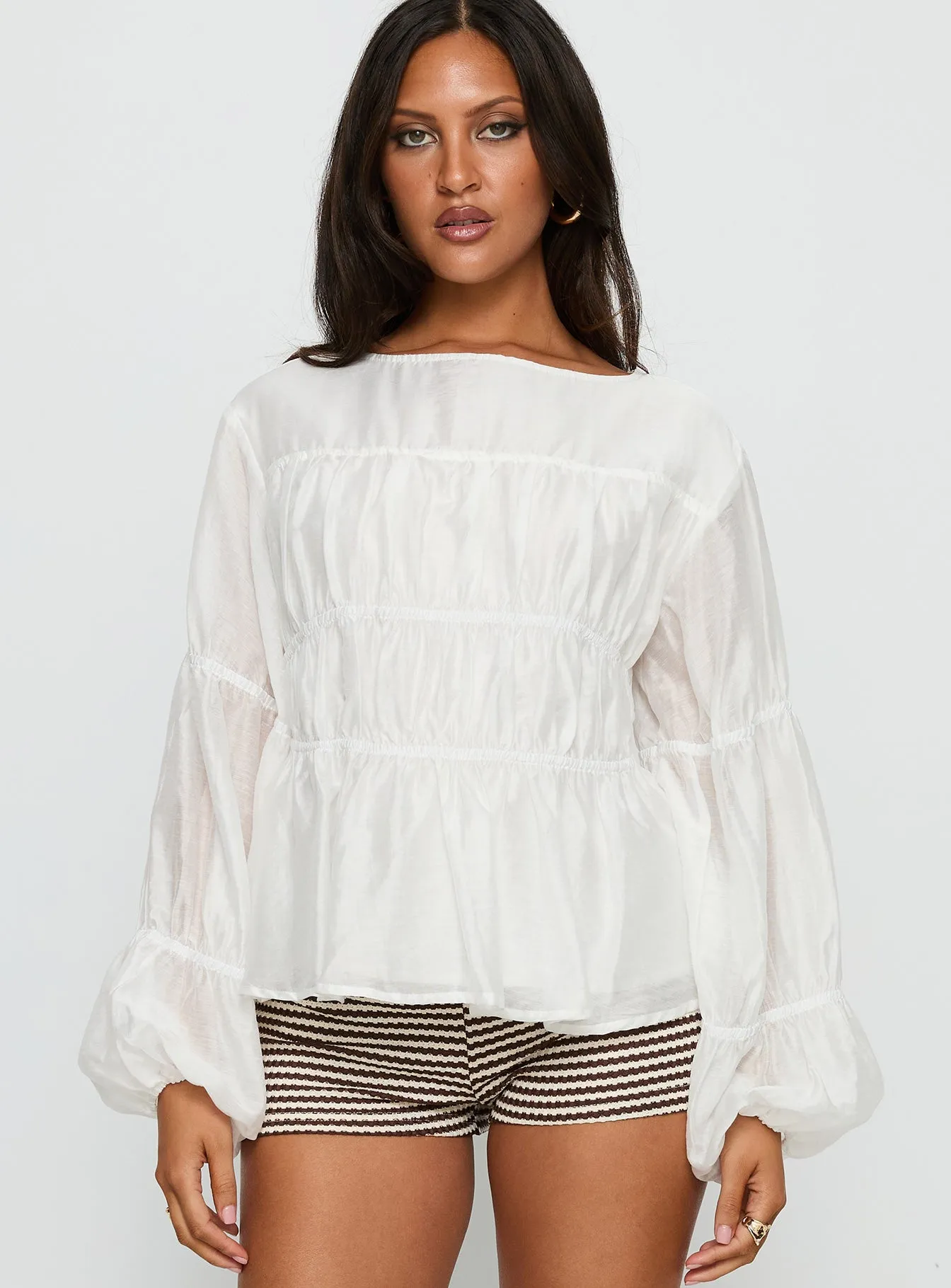 Xamira Ruched Long Sleeve Top White sold by Princess Polly product image thumbnail 2