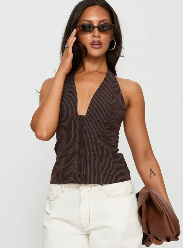 Serefina Halter Top Brown Stripe sold by Princess Polly