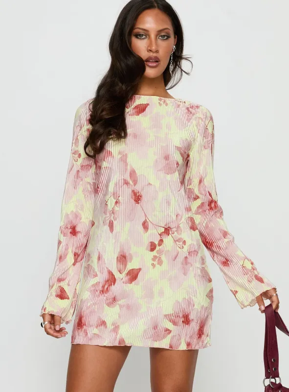 Odelie Long Sleeve Plisse Mini Dress Multi Floral sold by Princess Polly