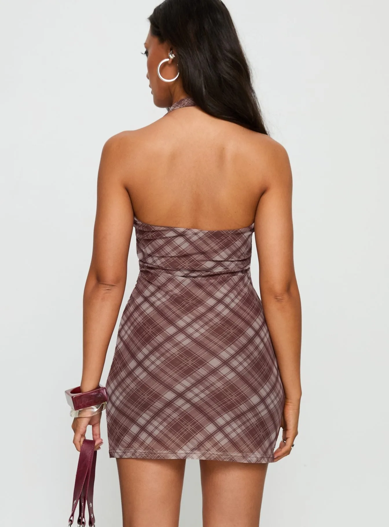 Kastles Halter Cut Out Mini Dress Brown Check sold by Princess Polly product image thumbnail 4