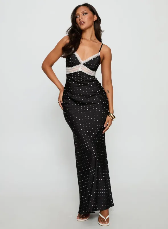 Inki Lace Maxi Dress Black Polka Dot sold by Princess Polly