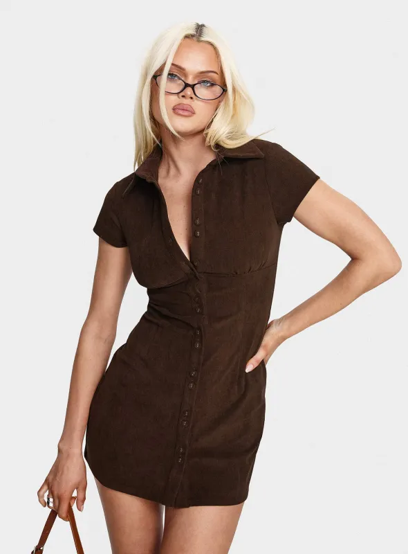 Cottesloe Corduroy Mini Dress Chocolate sold by Princess Polly