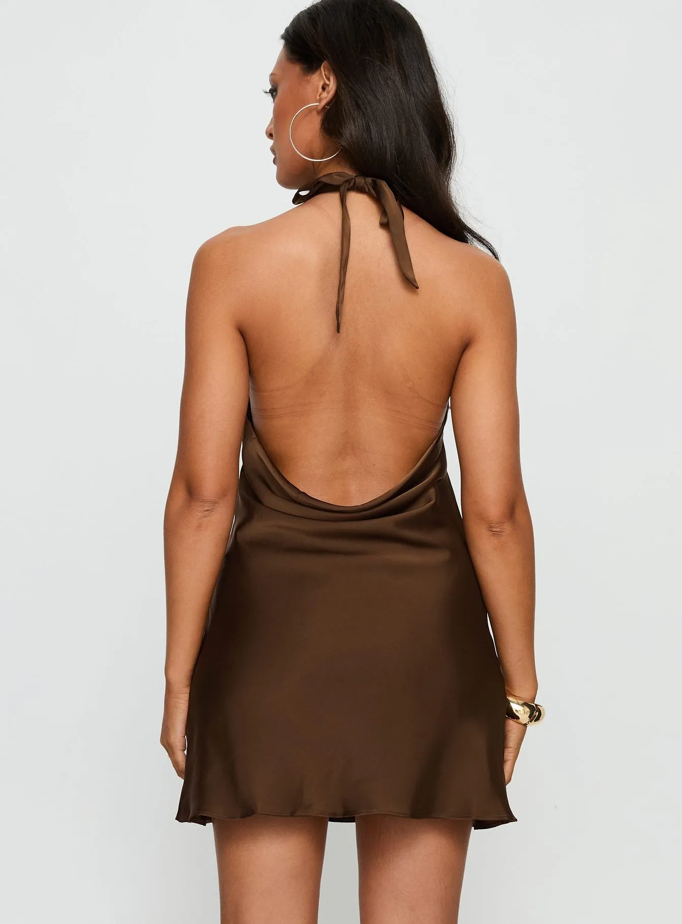 A-list Halter Cowl Neck Mini Dress Chocolate sold by Princess Polly product image thumbnail 4