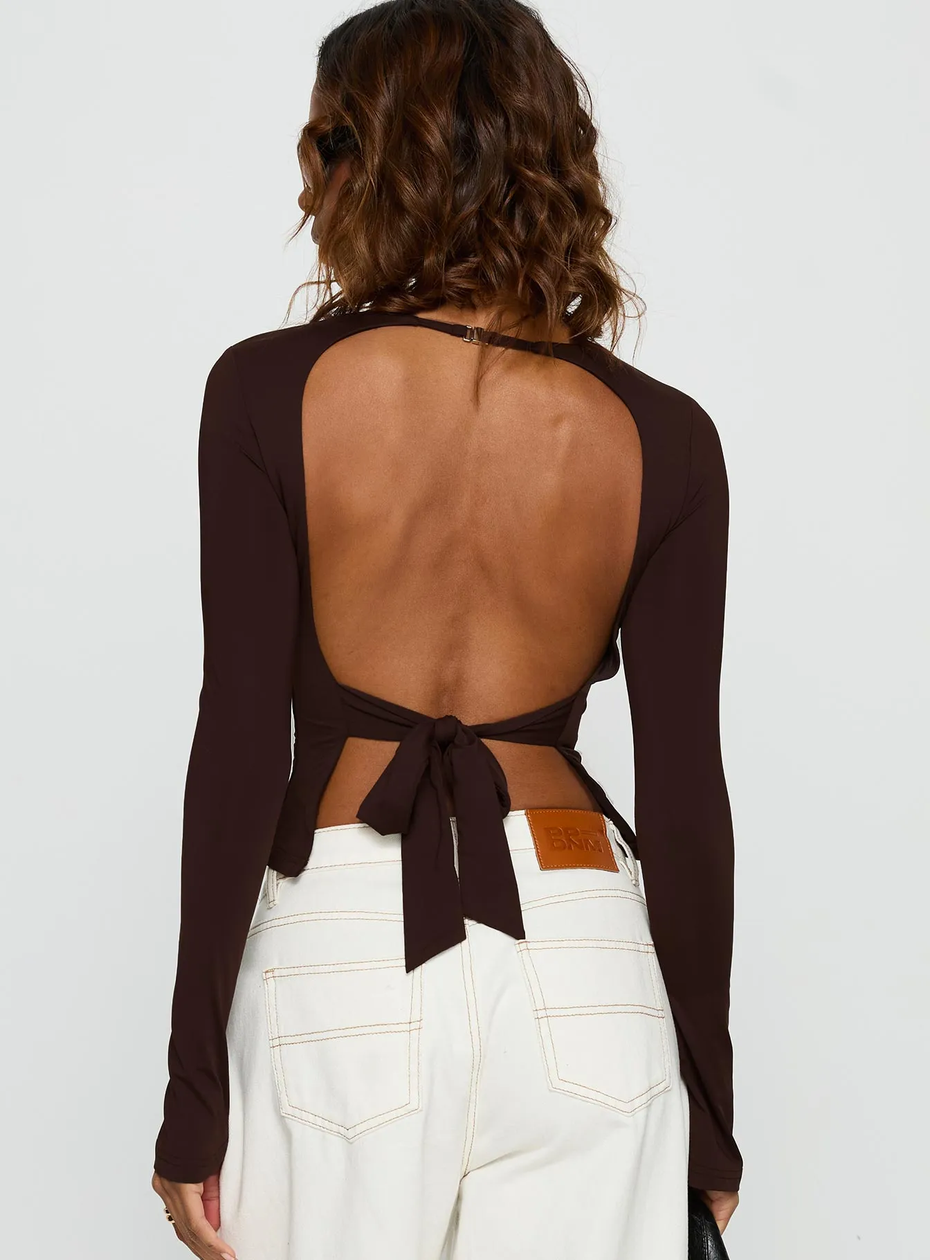 Harpur Long Sleeve Backless Top Chocolate sold by Princess Polly product image thumbnail 4