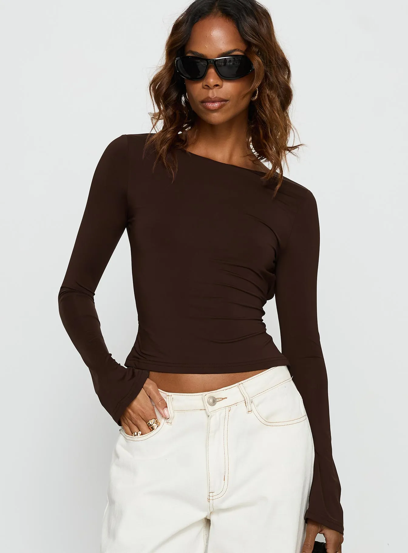Harpur Long Sleeve Backless Top Chocolate sold by Princess Polly