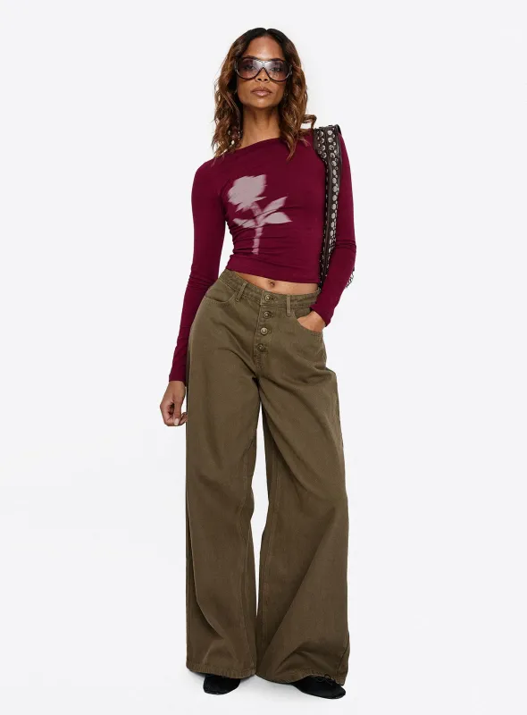 Naylor Mid Rise Wide Leg Jeans Olive sold by Princess Polly