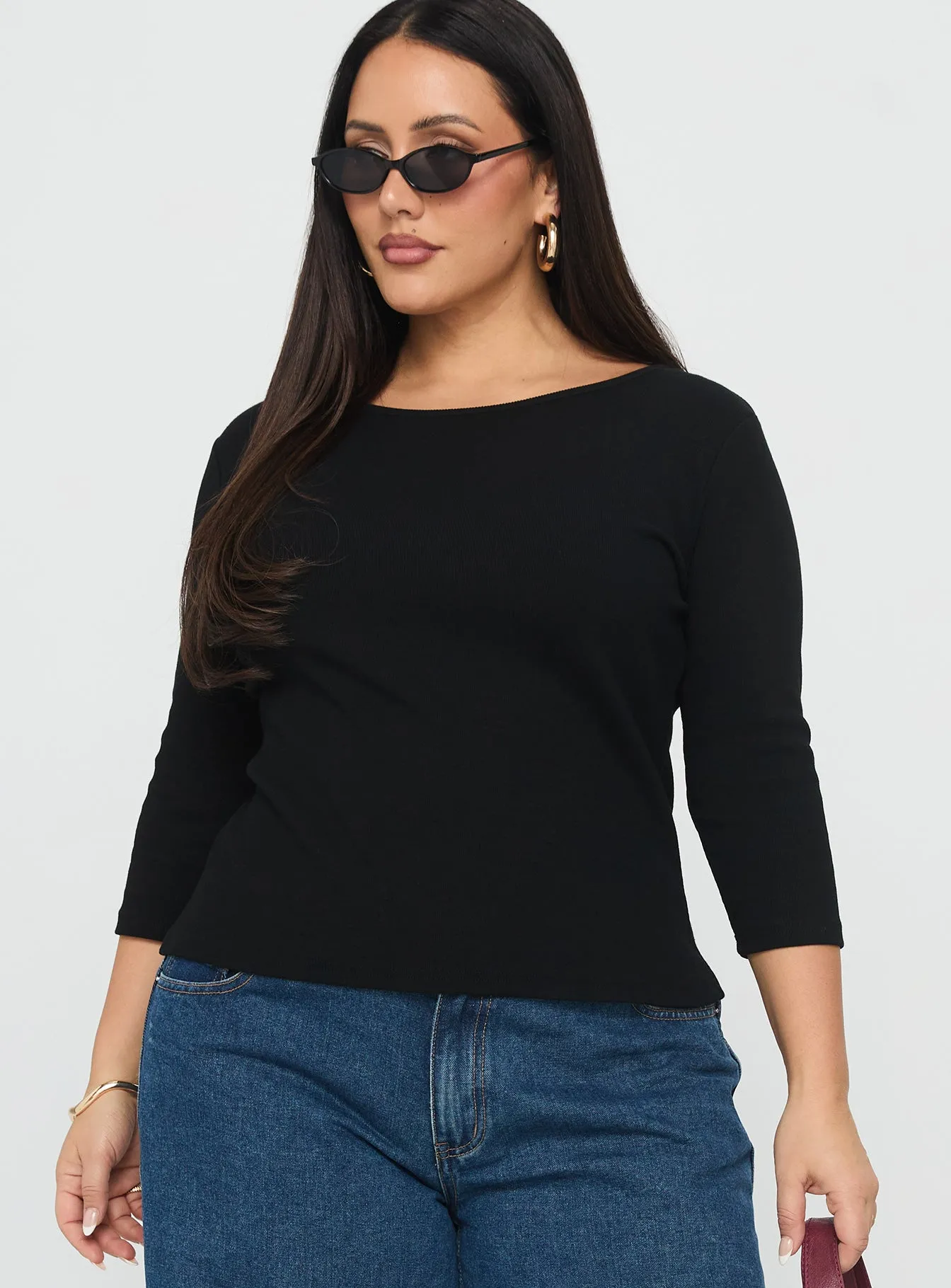 Elaia 3/4 Sleeve Top Black Curve sold by Princess Polly product image thumbnail 2