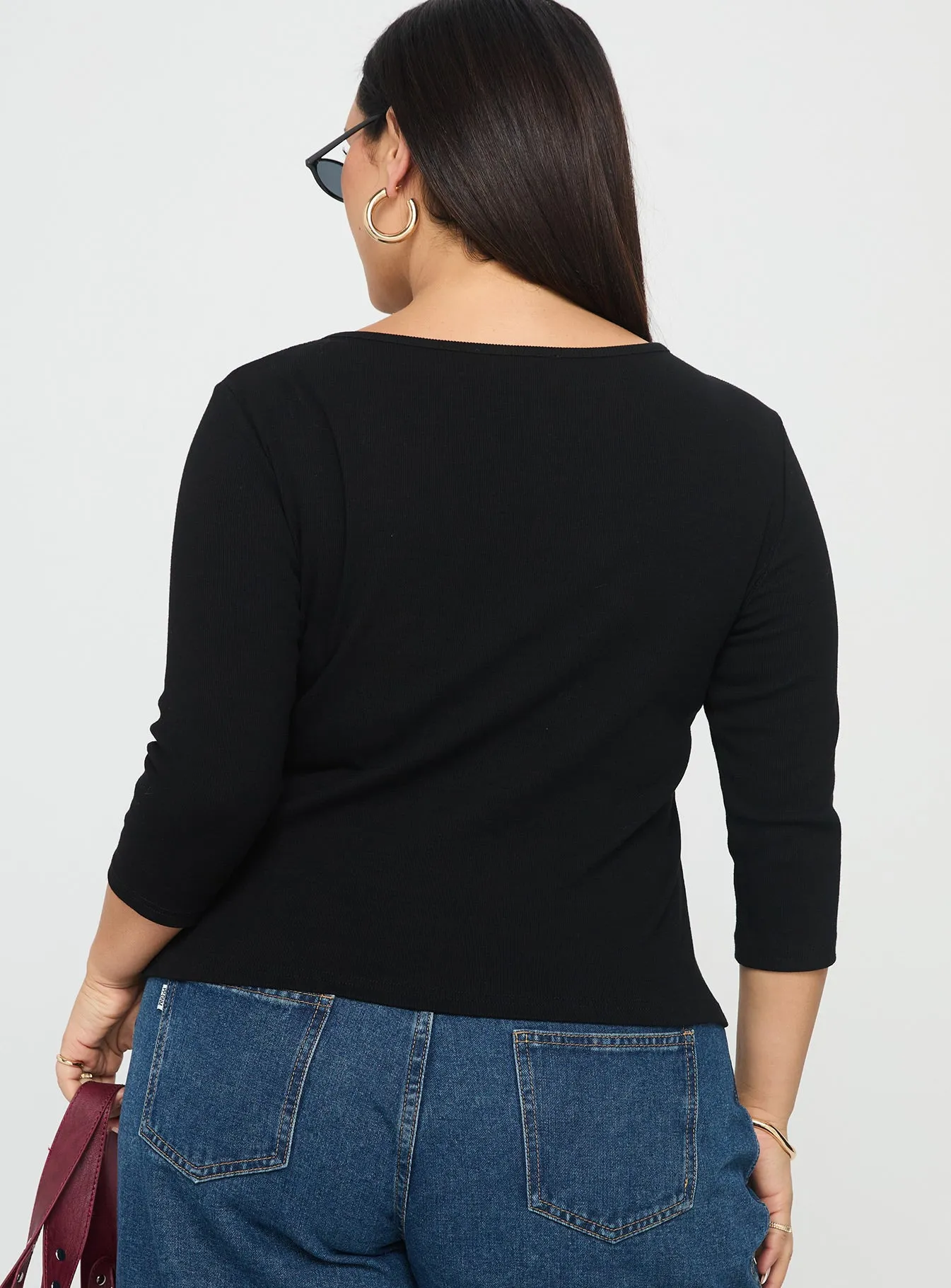 Elaia 3/4 Sleeve Top Black Curve sold by Princess Polly product image thumbnail 5