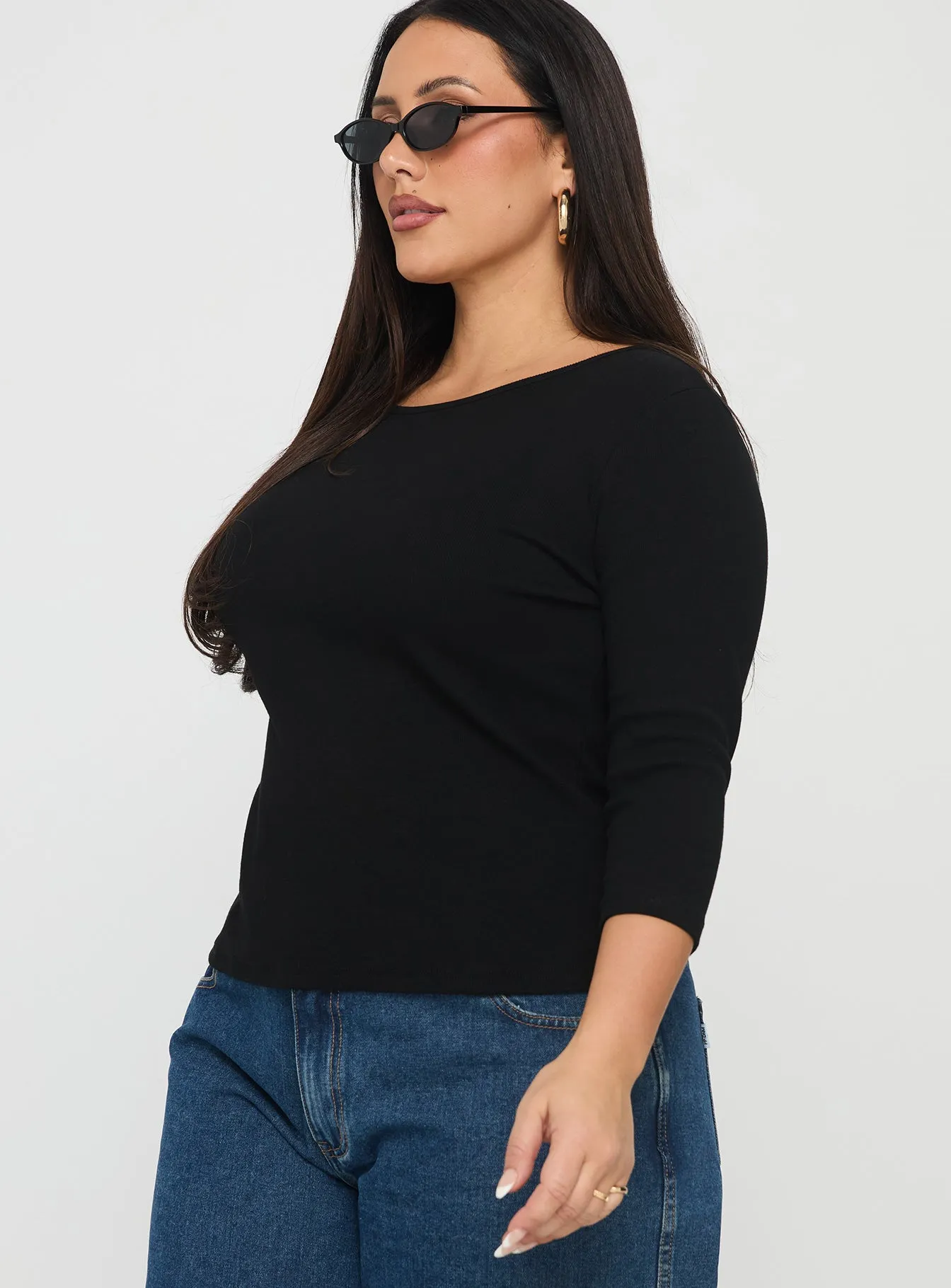 Elaia 3/4 Sleeve Top Black Curve sold by Princess Polly product image thumbnail 4