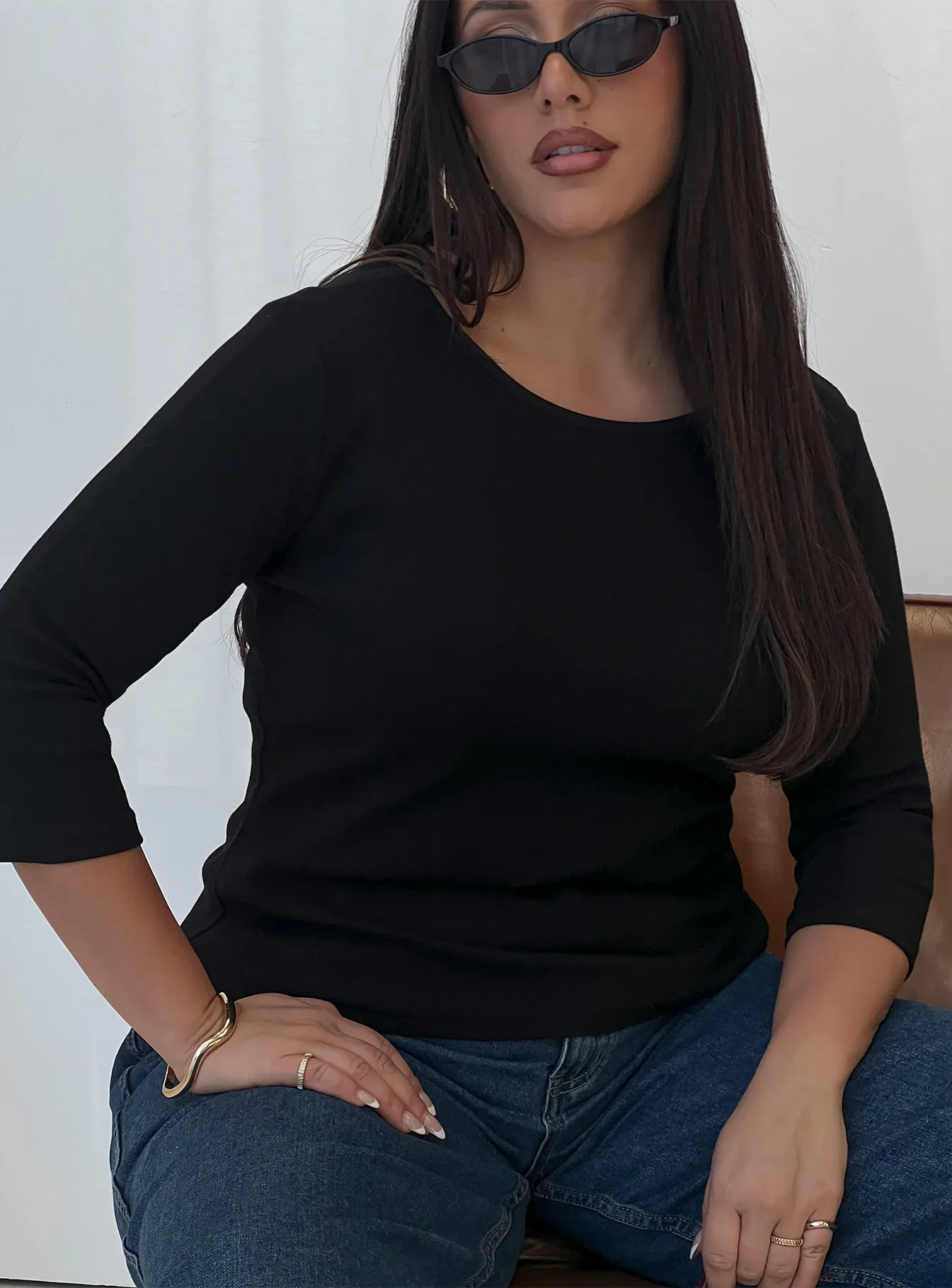 Elaia 3/4 Sleeve Top Black Curve sold by Princess Polly