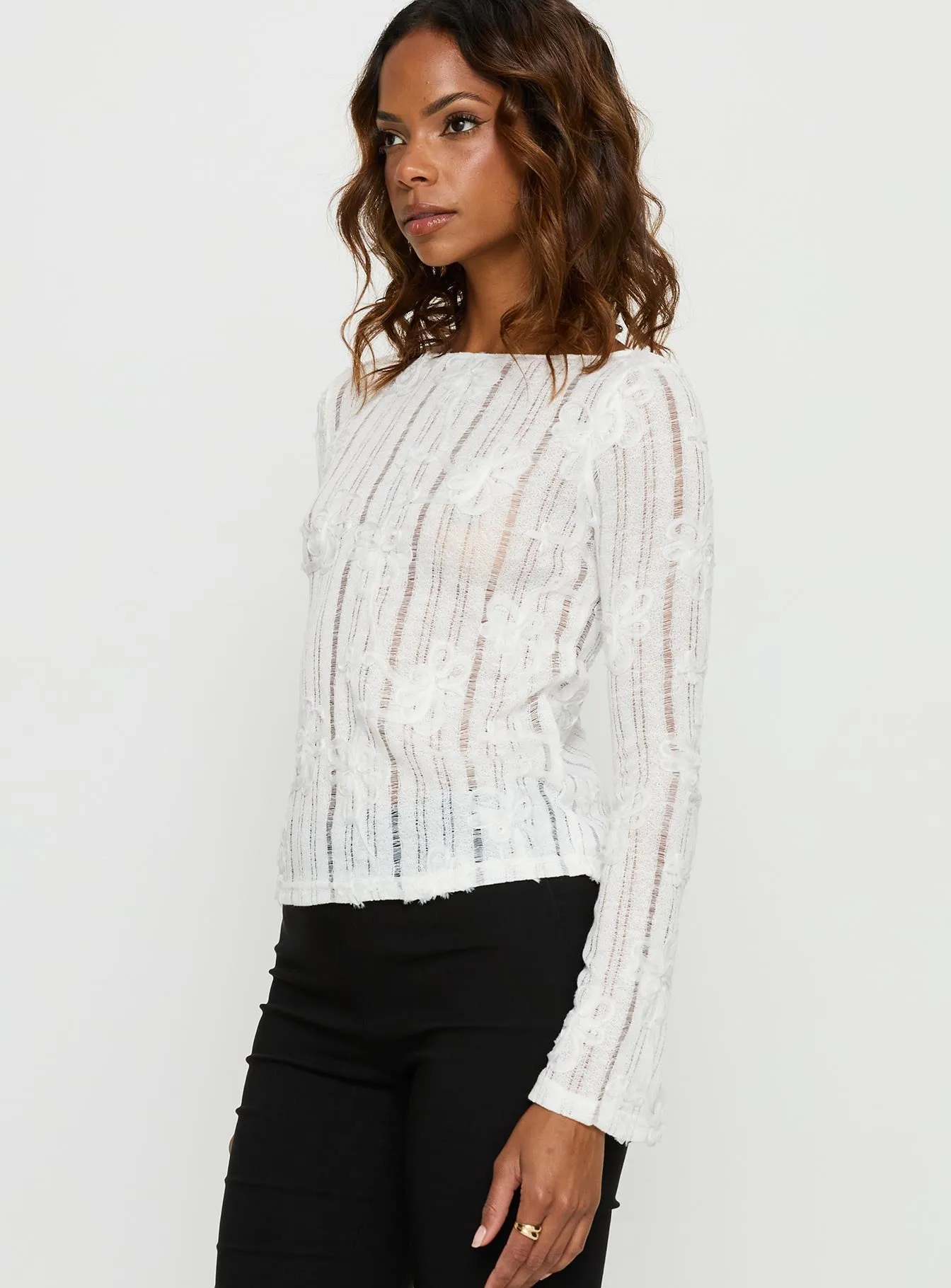 Devanie Sheer Long Sleeve Top White sold by Princess Polly product image thumbnail 4