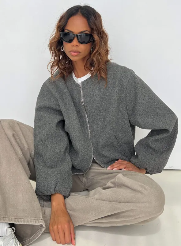 Karletta Cropped Bomber Jacket Grey sold by Princess Polly