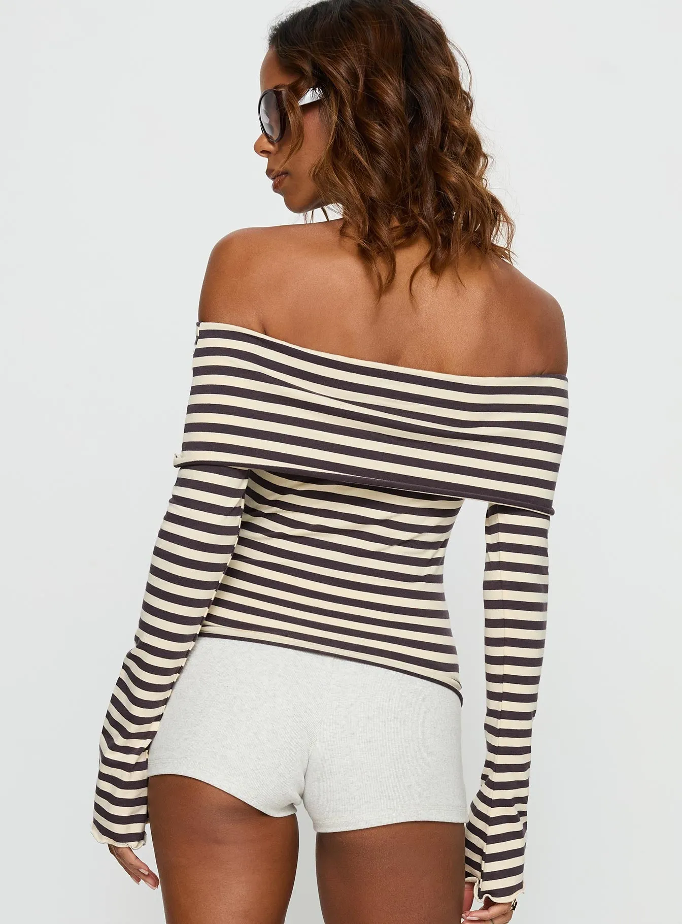 Janicia Off Shoulder Top Charcoal Stripe sold by Princess Polly product image thumbnail 5