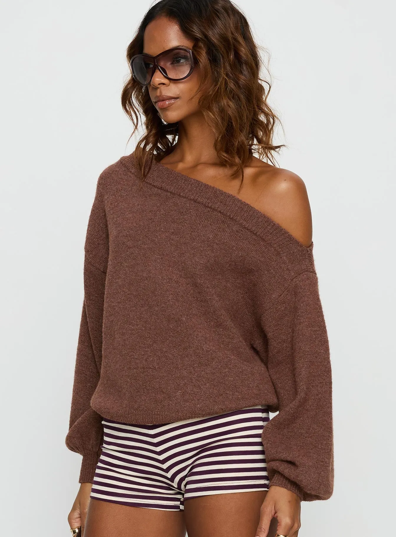 Noble Off The Shoulder Sweater Chocolate sold by Princess Polly product image thumbnail 4