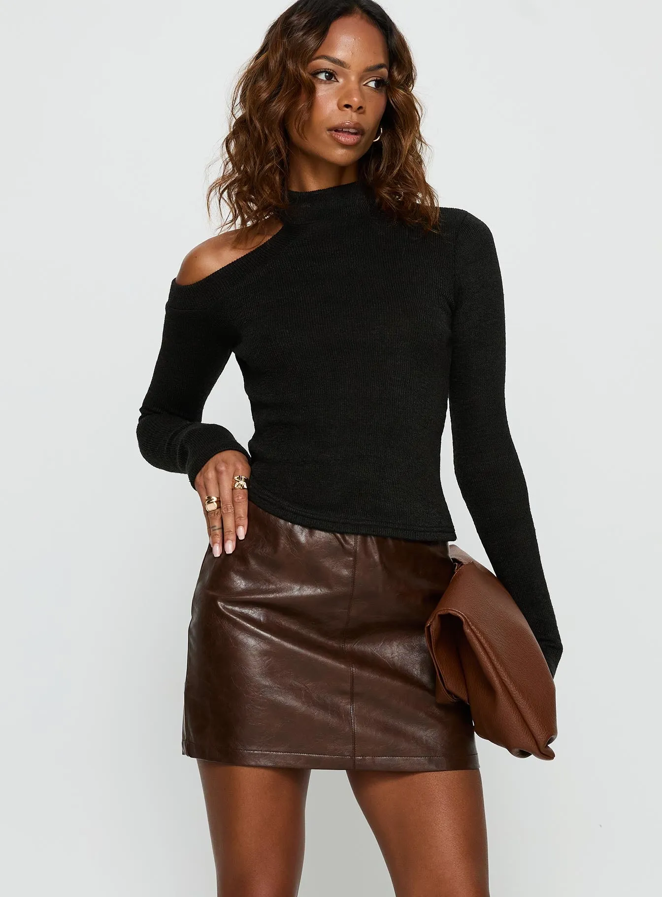 Vivienna Faux Leather Mini Skirt Brown sold by Princess Polly product image thumbnail 2